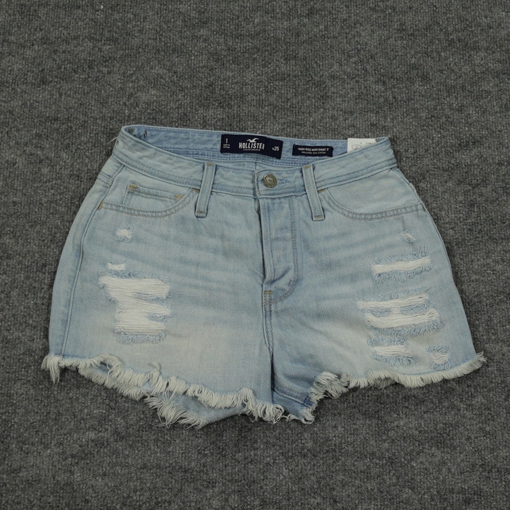 Hollister Shorts Womens 1 W25 Light Blue High Rise Mom Short 3 Distressed Denim